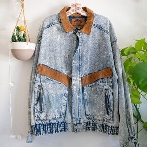 VINTAGE Bandana Denim & Leather Jacket